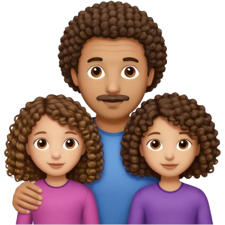 Brown dad with his two daughtersbone who is 5 and has curly hair and one who isn3 who has curly hair mixed race emoji
