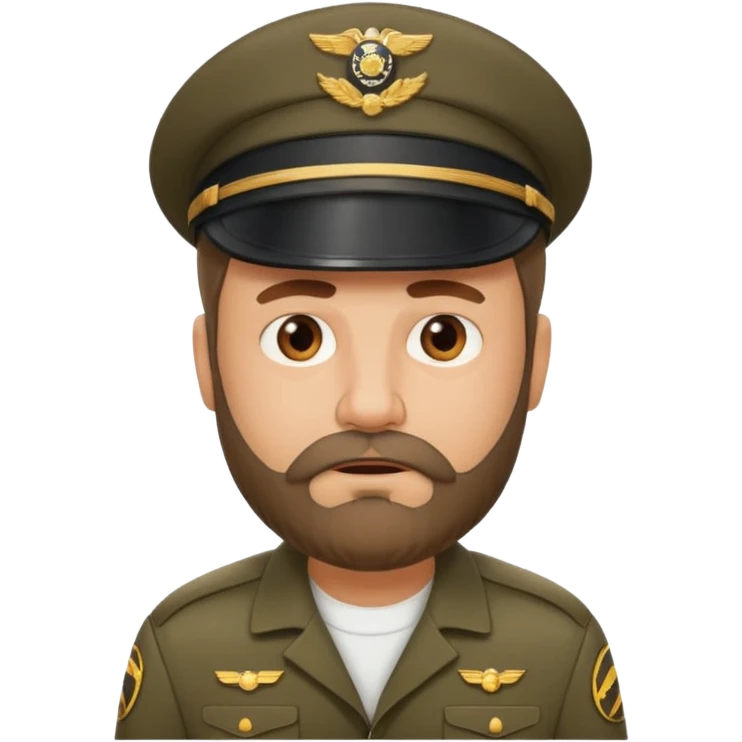 Middle-age, beard, wearing pilot uniform include hat, irritate attitude emoji