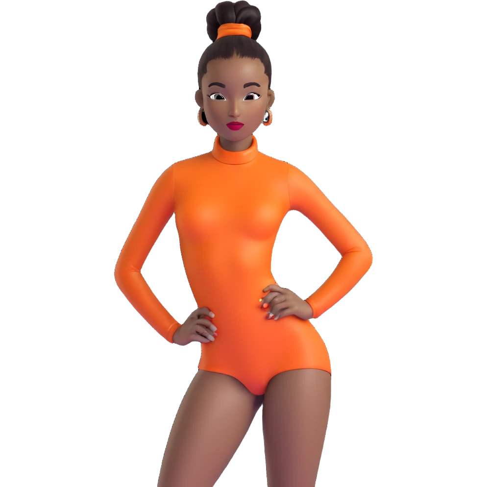Professional African runway model with high sleek ponytail, striking features, high fashion pose emoji