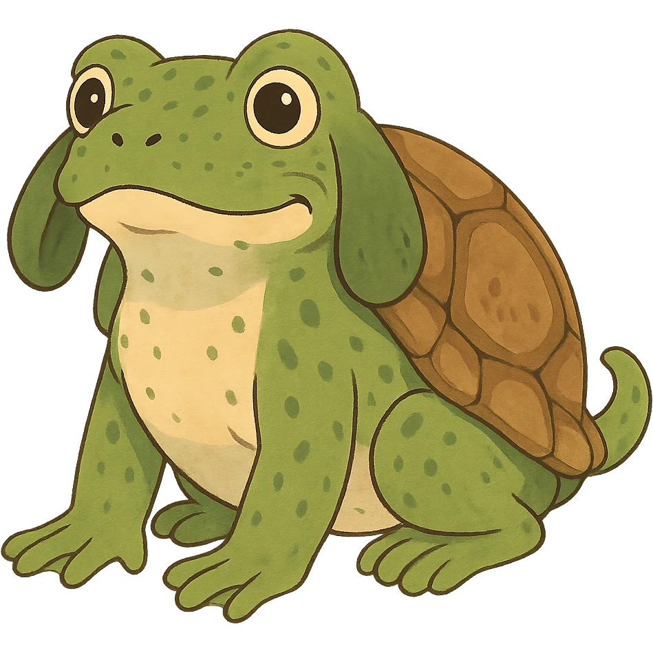 ghibli style whimsical animal blending frog, tortoise, and dog traits emoji