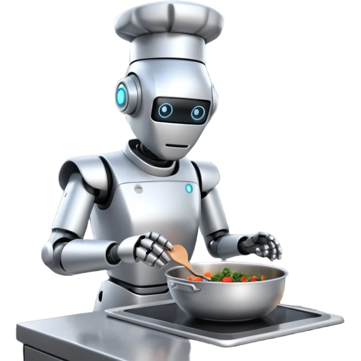 obot chef preparing a gourmet meal in a futuristic kitchen emoji