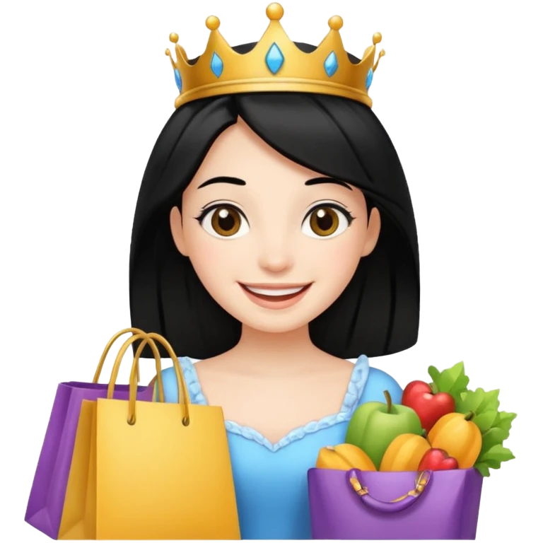 zadowlona czarnowłosa ksiezniczka jest zadowolona z zakupami emoji