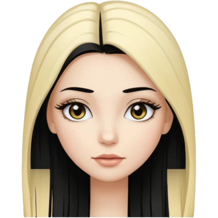 Girl with straight black hair with blonde highlights, long lashes, black eyes, pale skin emoji