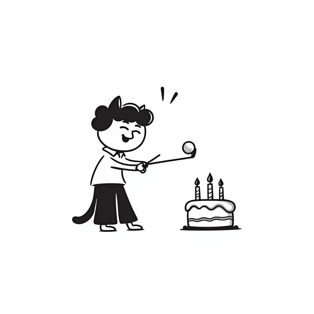 happy cat playing golf on his birthday emoji
