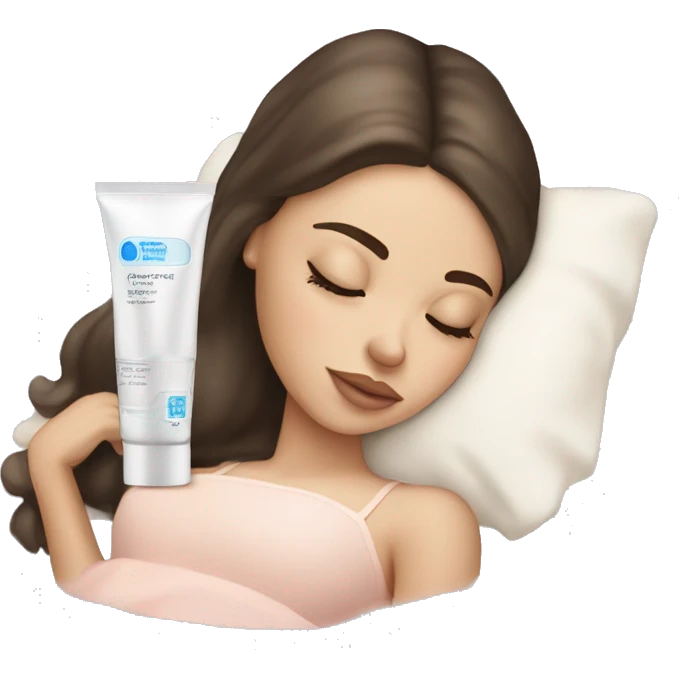pretty light skinned brunette girl sleeping with moisturiser under her closed eyes soft textures no background emoji
