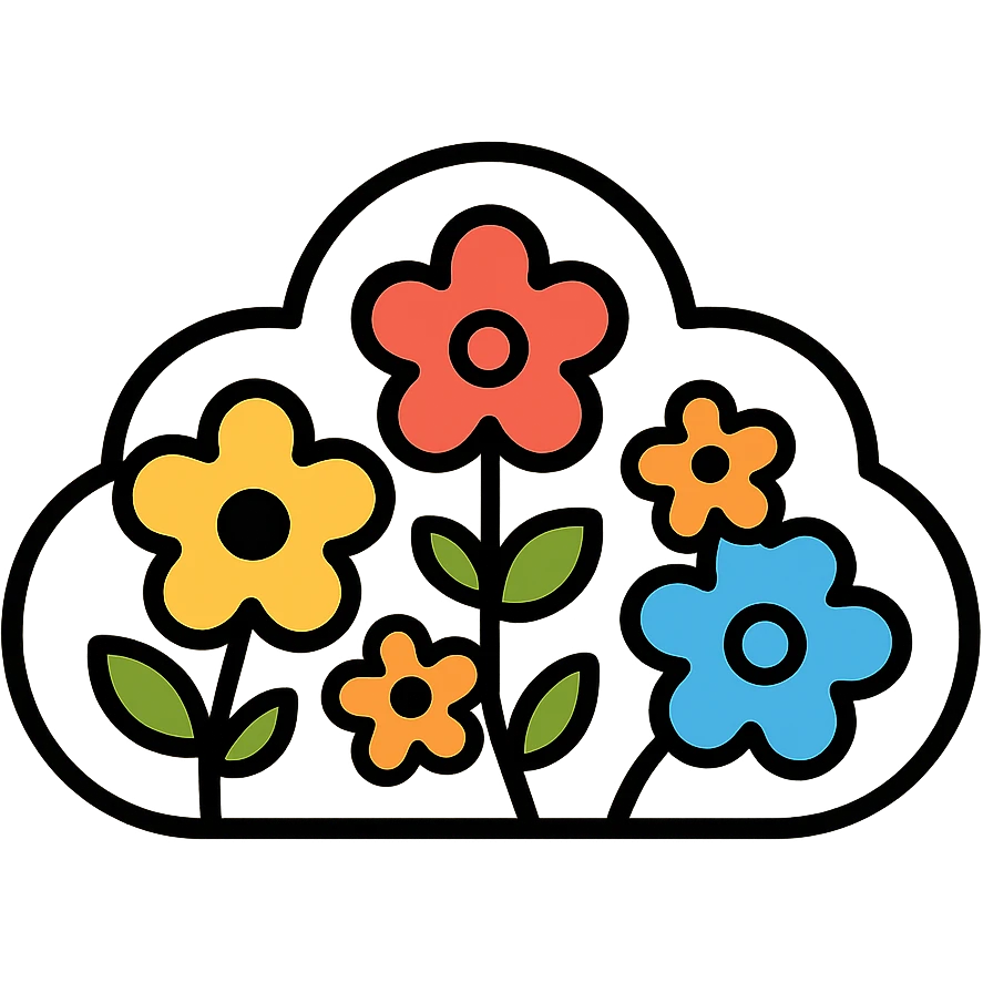 Outline icon of a cloud shaped arrangement of flowers emoji