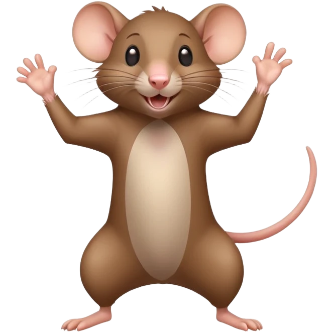 Energetic rat in mid-dance pose with one paw up and joyful expression emoji