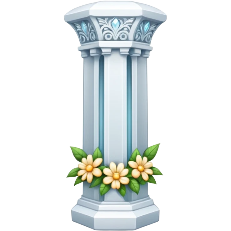 generate beautiful white crystal pillar intricate front view more beautiful with flowers wrapping around the pillar  emoji