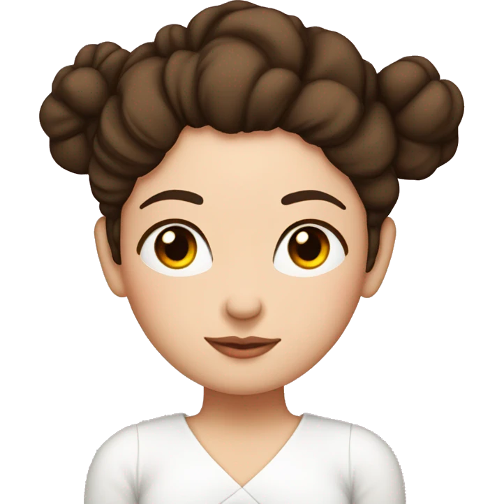 White girl with half-wavy dark brown hair with a bun in her hair with a white blouse sleeping on a pink pillow emoji