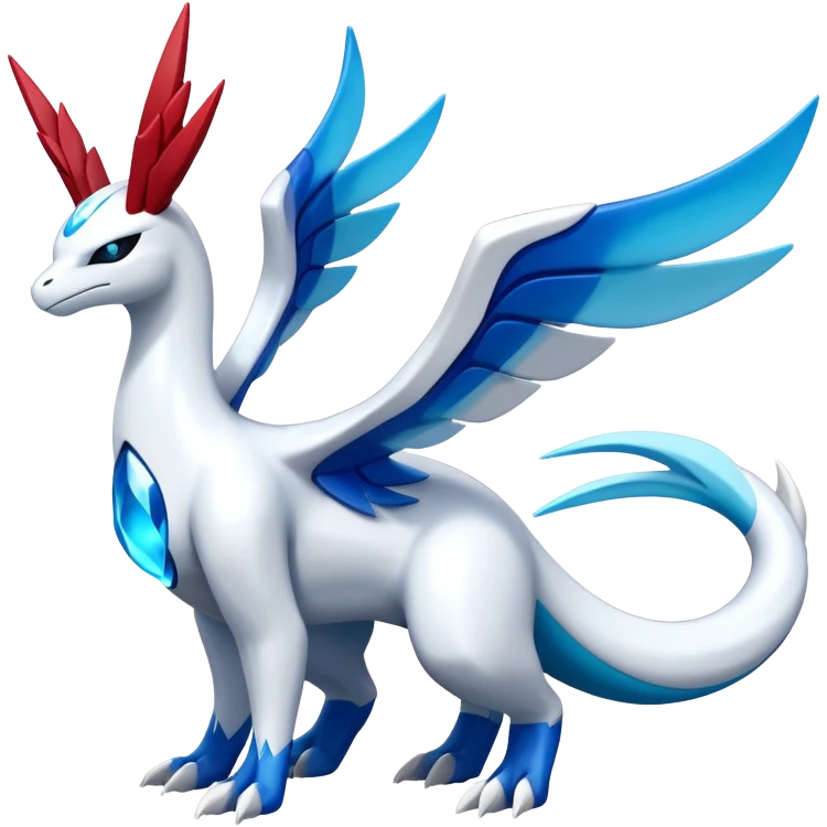 Futuristic lugia-reshiram-suicune-Glaceon-hybrid, full body emoji
