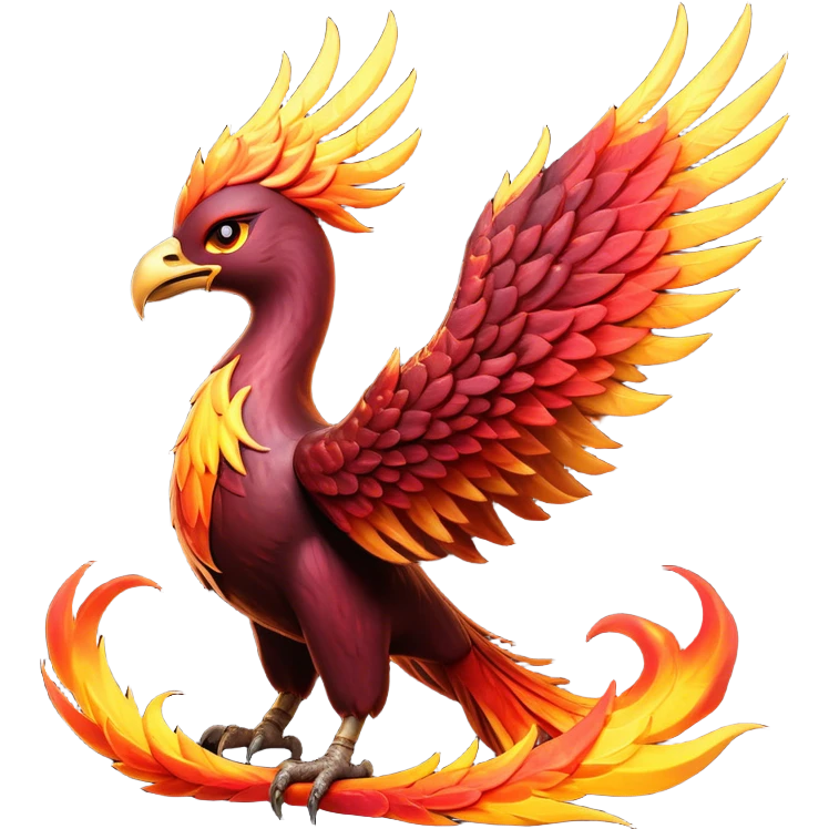 Cinematic Noble Battle-Hardened Mystical Fire Phoenix Portrait Emoji, with scorched, battle-scarred plumage in deep crimson, burnt gold, and smoldering ember hues. Its piercing eyes, hardened by countless conflicts, blaze with unyielding resolve and ancient wisdom. The elongated tail feathers bear vivid marks of fiery combat, rendered with lifelike texture and dynamic highlights, high shine, exuding an aura of mythic martial valor, focused and commanding, with a soft glowing outline that captures a phoenix forged in the fires of war. emoji