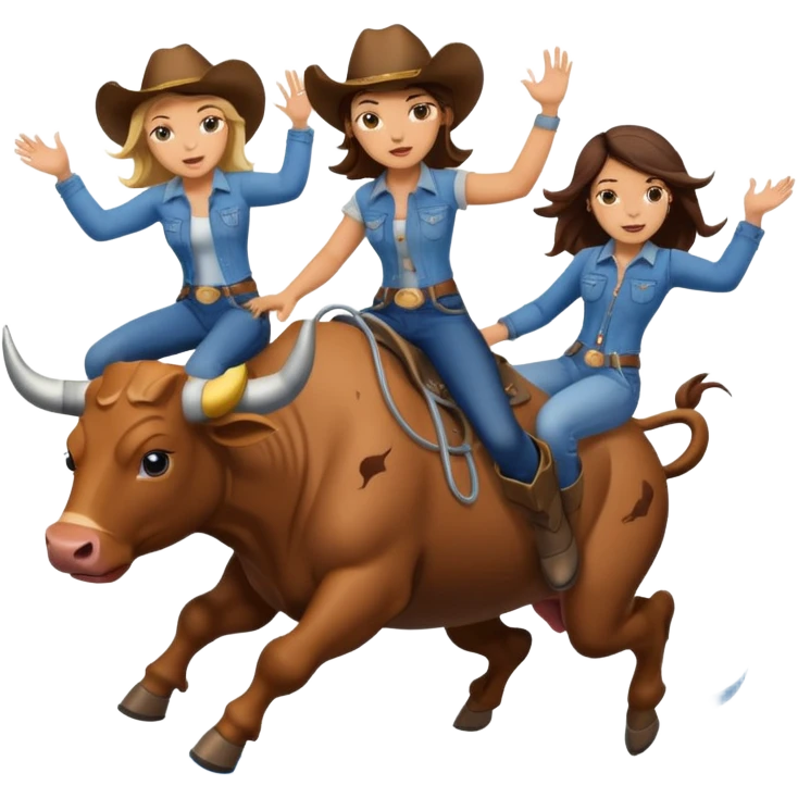 Three girls riding bulls in a tornado emoji