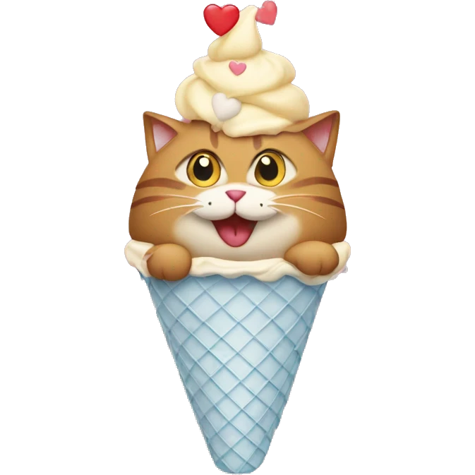 cat in an ice cream cone with hearts around its head emoji