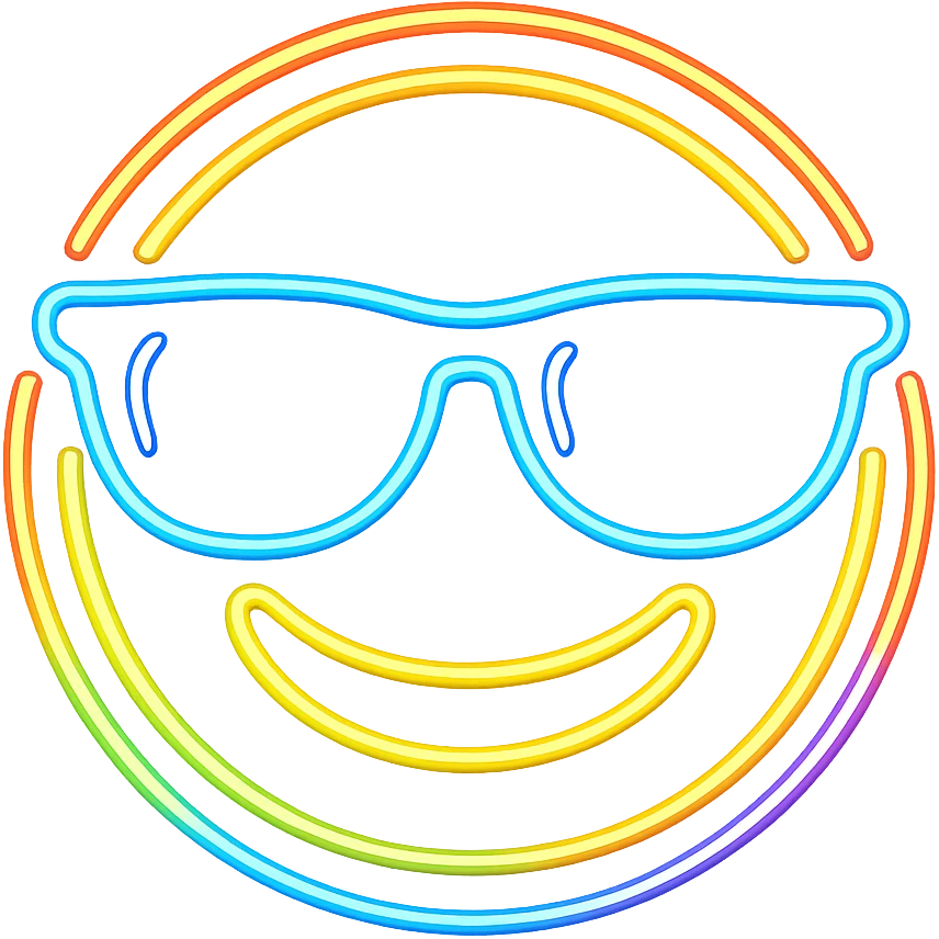 emoji with sunglasses, neon outline pop style, vibrant colors emoji