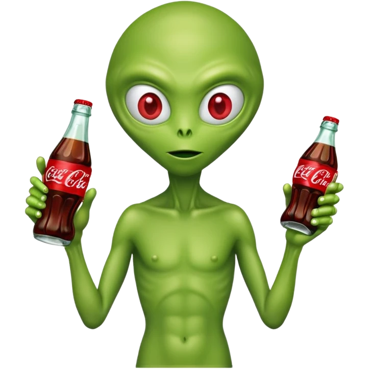 green alien holding a Coca-Cola bottle emoji