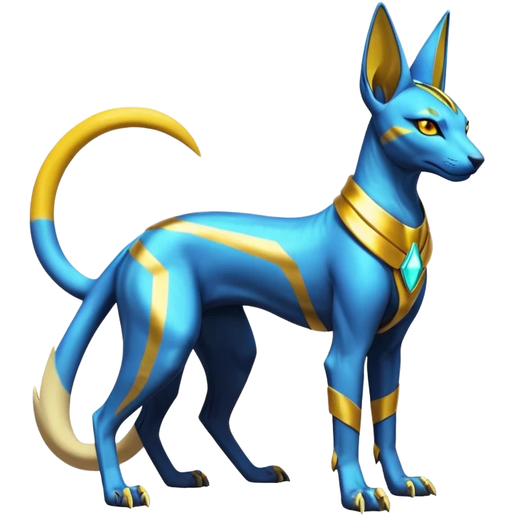Modern futuristic shiny colorful Anubis-Sphynx-Lombax-Zeraora-Renamon-fusion (full body) emoji