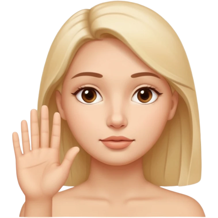 Simple wellness-style emoji of a face with a hand gently pressing and guiding facial fullness downward and outward, showing reduced face fat and puffiness, clear slimming effect on cheeks, natural and healthy look, no makeup emoji