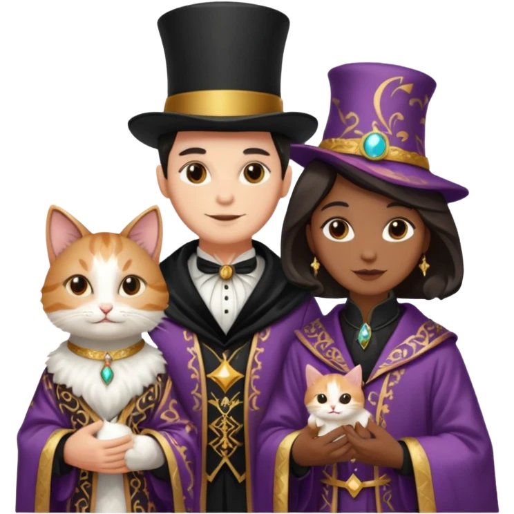magician couple and their pet cat emoji