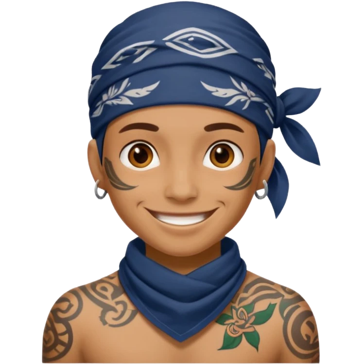 a human with bandana and tattoo emoji