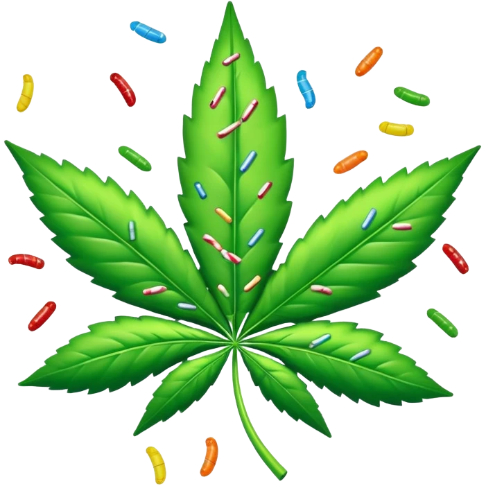 marijuana leaf with candy sprinkles falling around it emoji