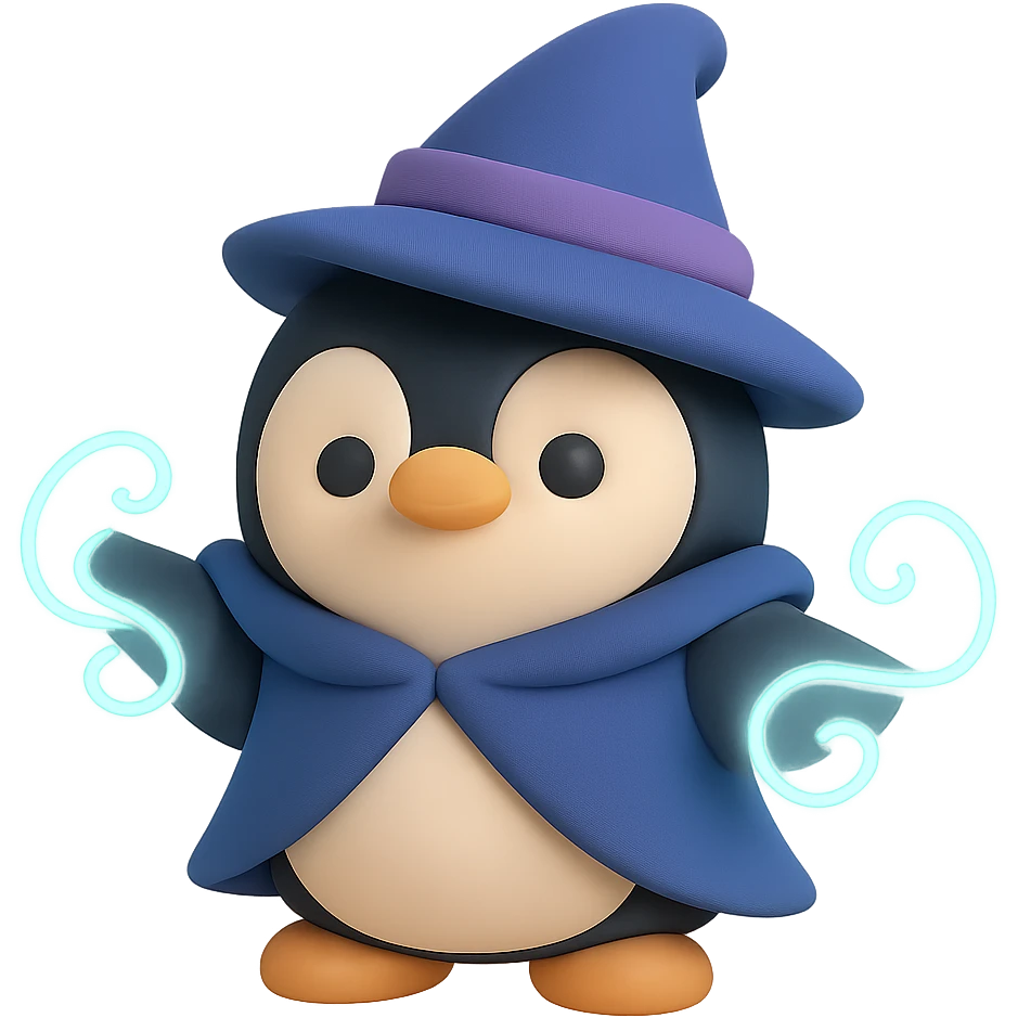 A penguin sorcerer with glowing magic swirls around its flippers emoji