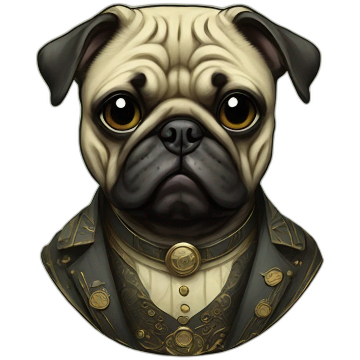 A cyberpunk pug in Art Nouveau style during 1910 emoji