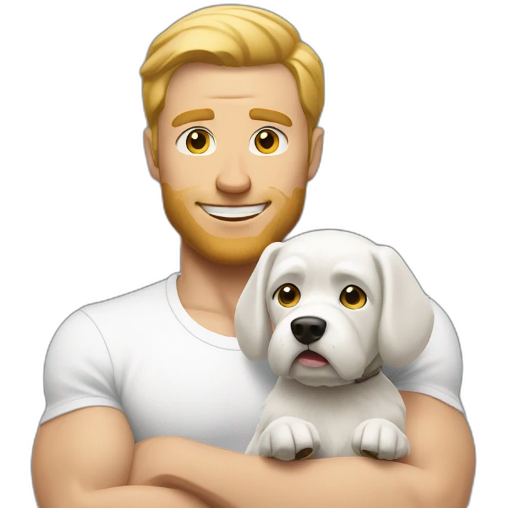 white man flexing with small white dog emoji