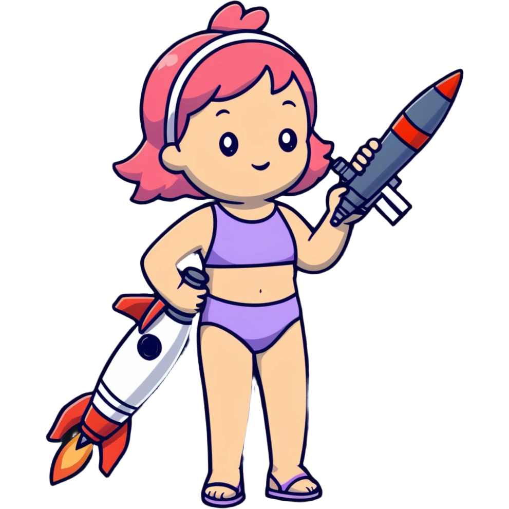 girl in a swimsuit with a telescope and a rocket emoji
