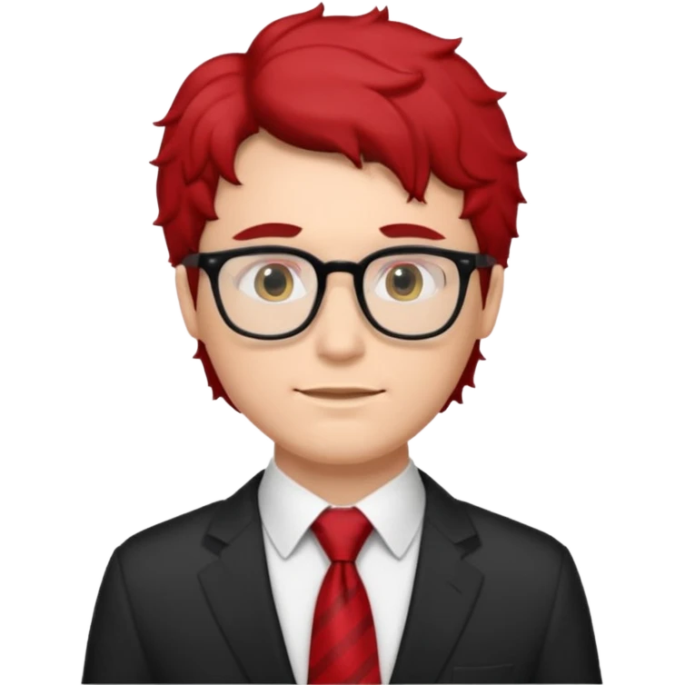 white man in white shirt, having red tie, black wavy hair, wearing glasses emoji