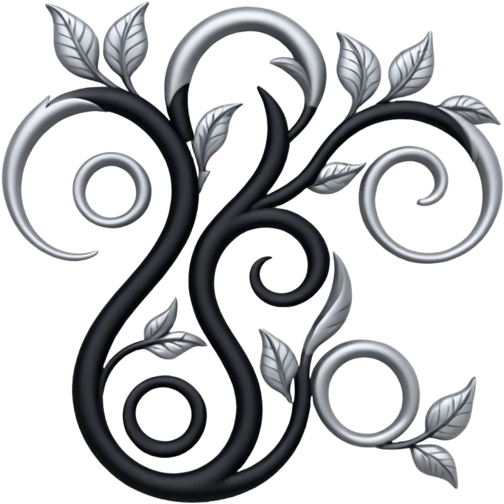 Black and silver filigree vine design, 3D, extremely detailed design emoji