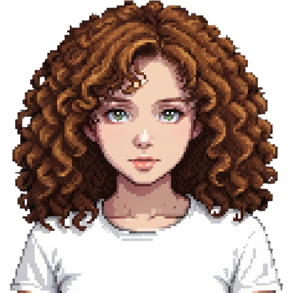 girl with curly chestnut hair wearing a white t-shirt emoji
