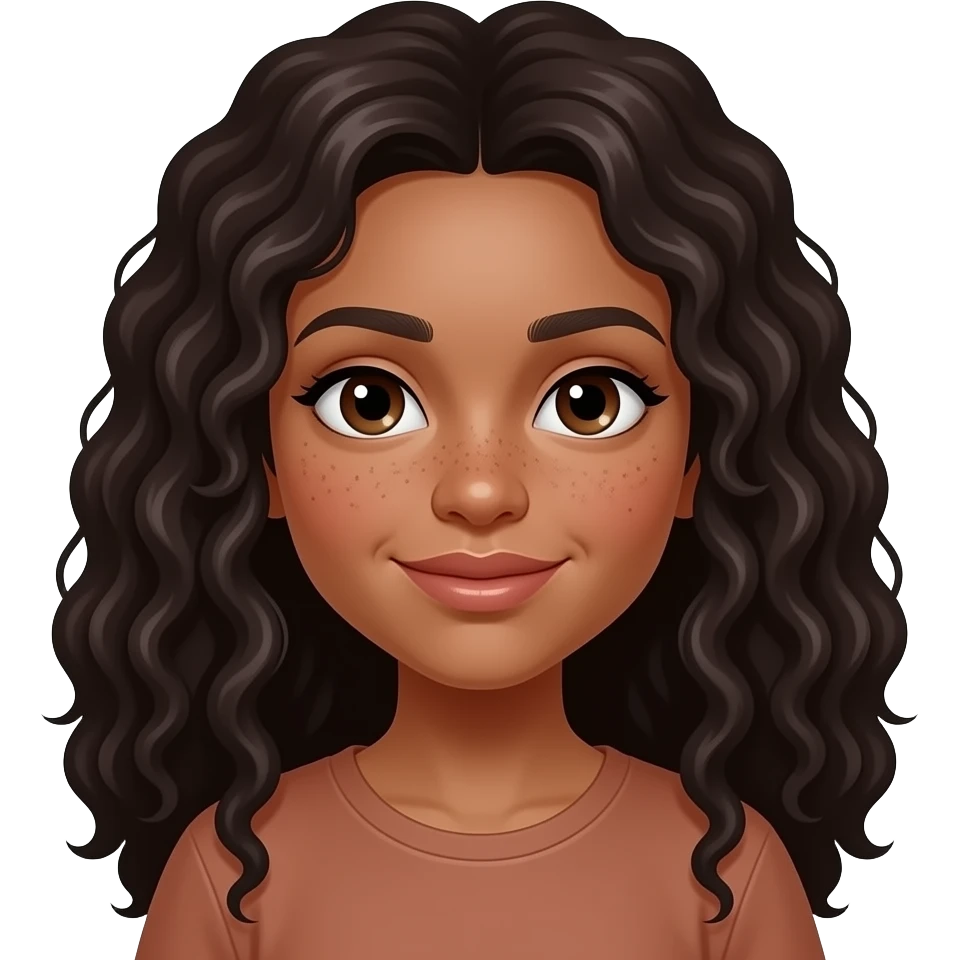 chica morena de piel con pelo rizado largo oscuro y un poco de pecas en la nariz emoji