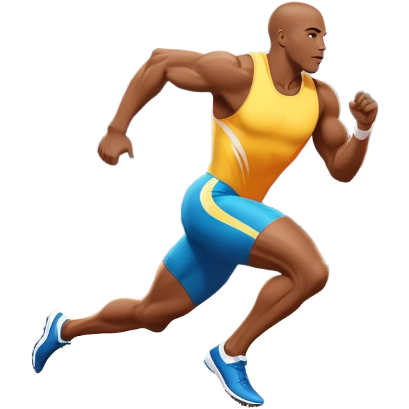 An icon featuring an athlete sprinting on a track, with powerful strides and determination. The background showcases a vibrant stadium with cheering fans, bright lights, and a clear sky. The athlete's motion is dynamic, emphasizing speed and competition. emoji