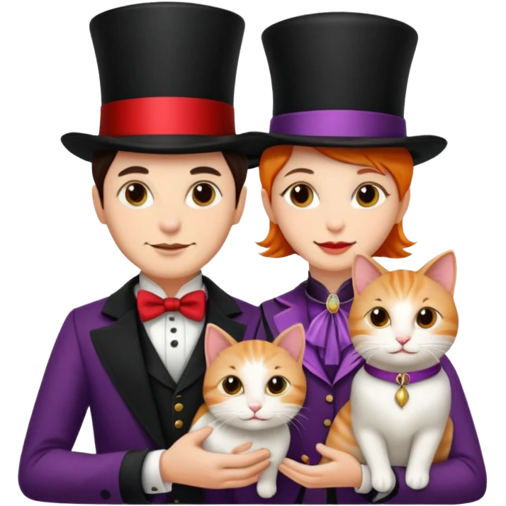 magician couple and their pet cat emoji
