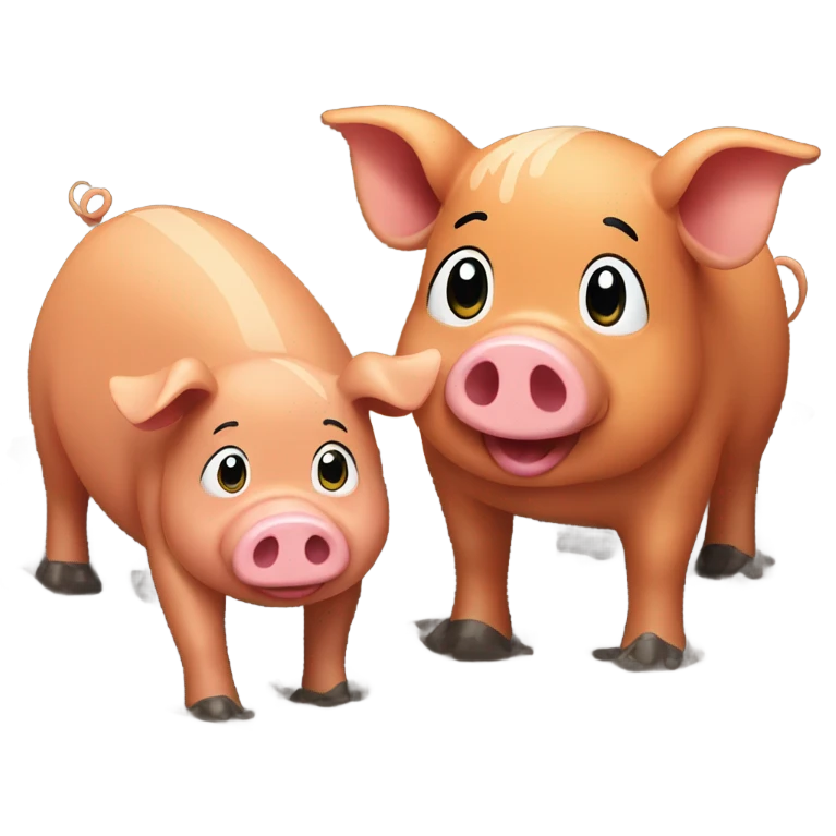 Brown pig and orange pig playing in mud emoji