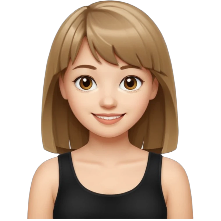 White girl in black top hair length to the tits color very dark blonde/light brown bangs emoji