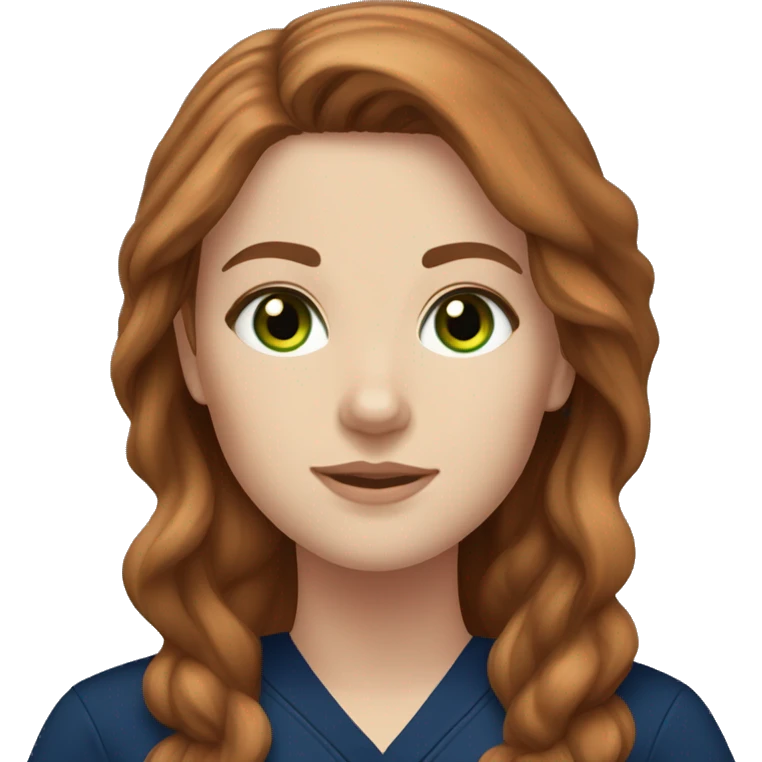  White girl fair skin, long auburn hair, green eyes, navy blue scrubs emoji