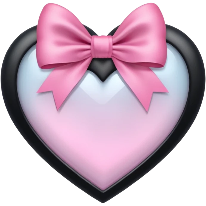 frosted glass black heart with a pink bow and heart pattern on the bow emoji