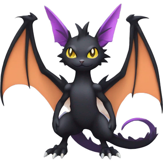Black edgy Noivern-Noibat-cat-Fakemon full-body emoji