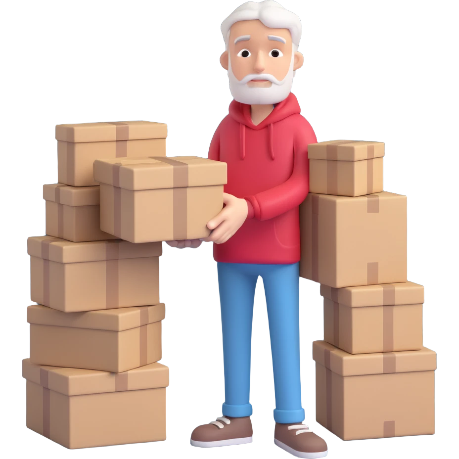 homeless white man with boxes emoji