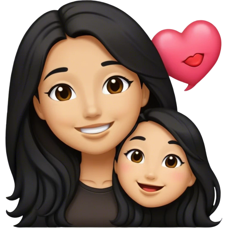 Tan lady with black long hair cute kisses smiles and cute outfit emoji