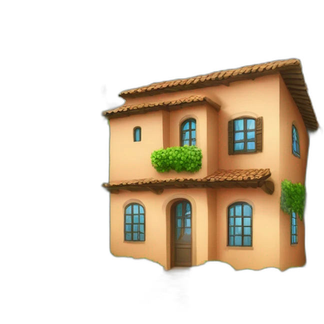 Casa de campo de una sola planta con árboles alrededor emoji