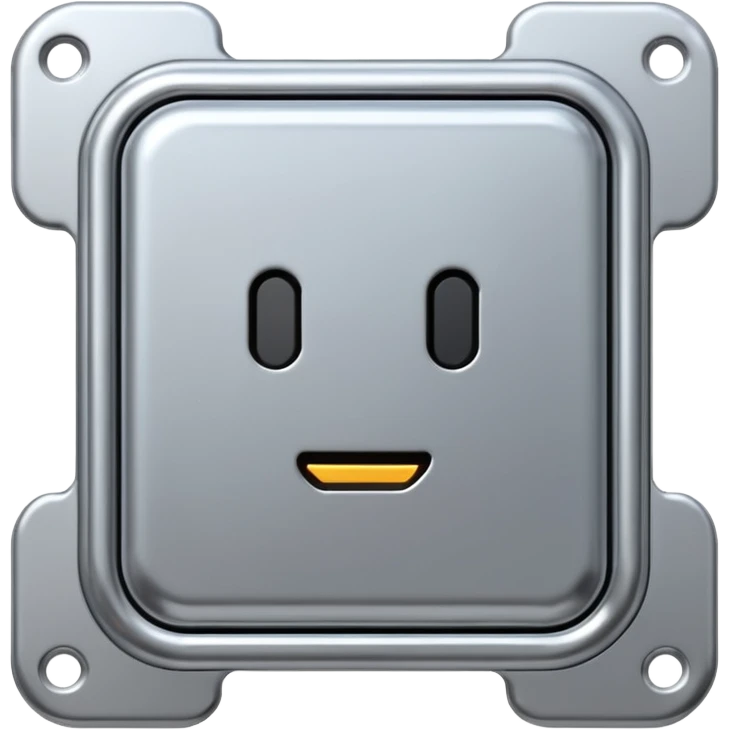 A futuristic microchip emoji made of polished silver chrome, minimal circuit details, smooth metallic surface, soft lighting, iOS emoji style, centered, clean white background emoji