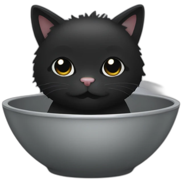 black fluffycat in a grey bowl emoji