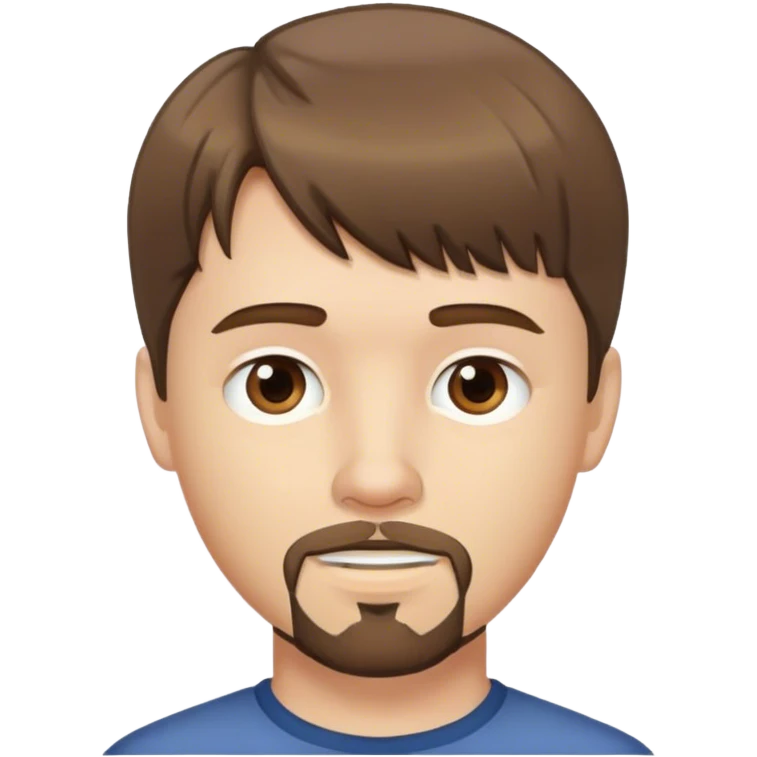  white male, short medium brown colored hair with bangs and goatee,  emoji