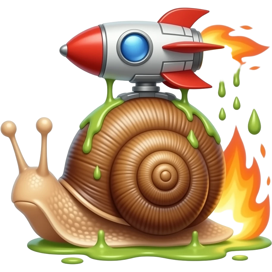 A snail with rocket boosters strapped to its shell, leaving fire and slime trails at the same time. emoji