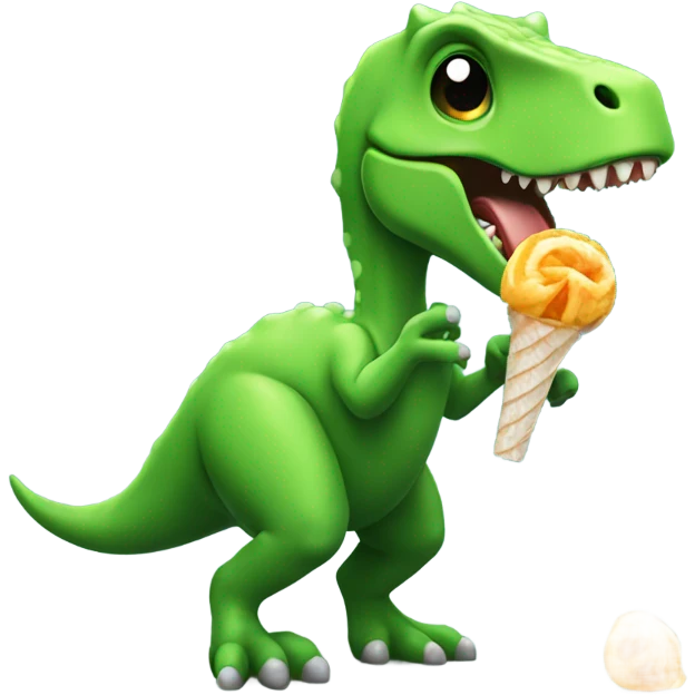 Green chibi dino eating a tootsie pop emoji
