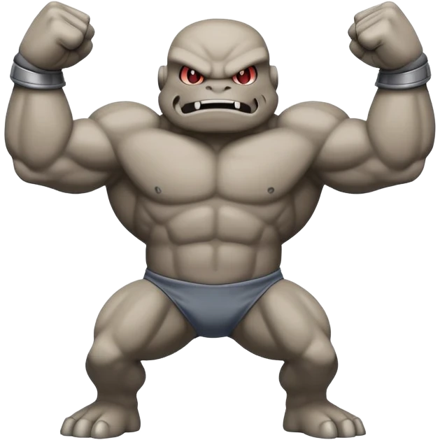 Geodude Pokémon, round rocky body with arms, flexing arms emoji