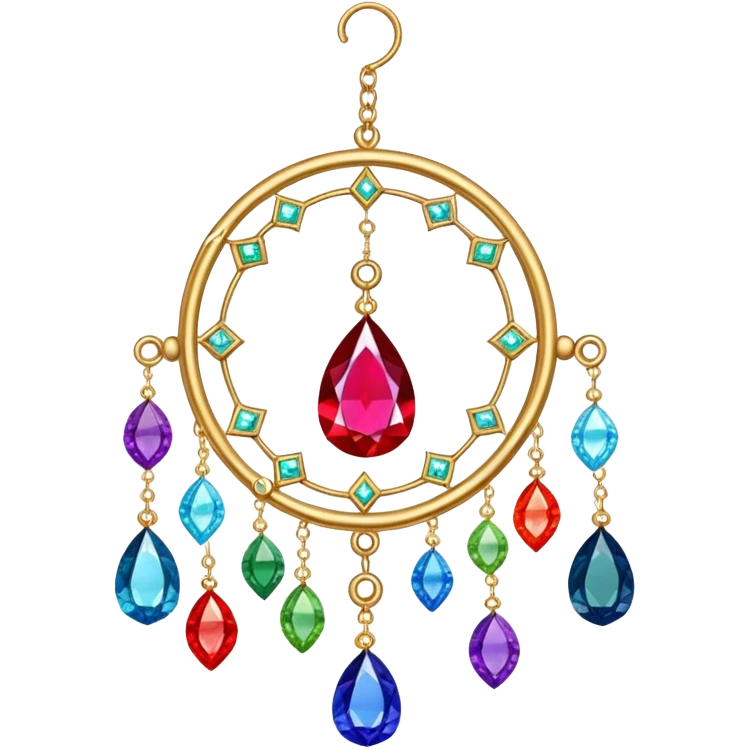 Hanging suncatcher, threads with shiny sparkly gemstones,  emoji