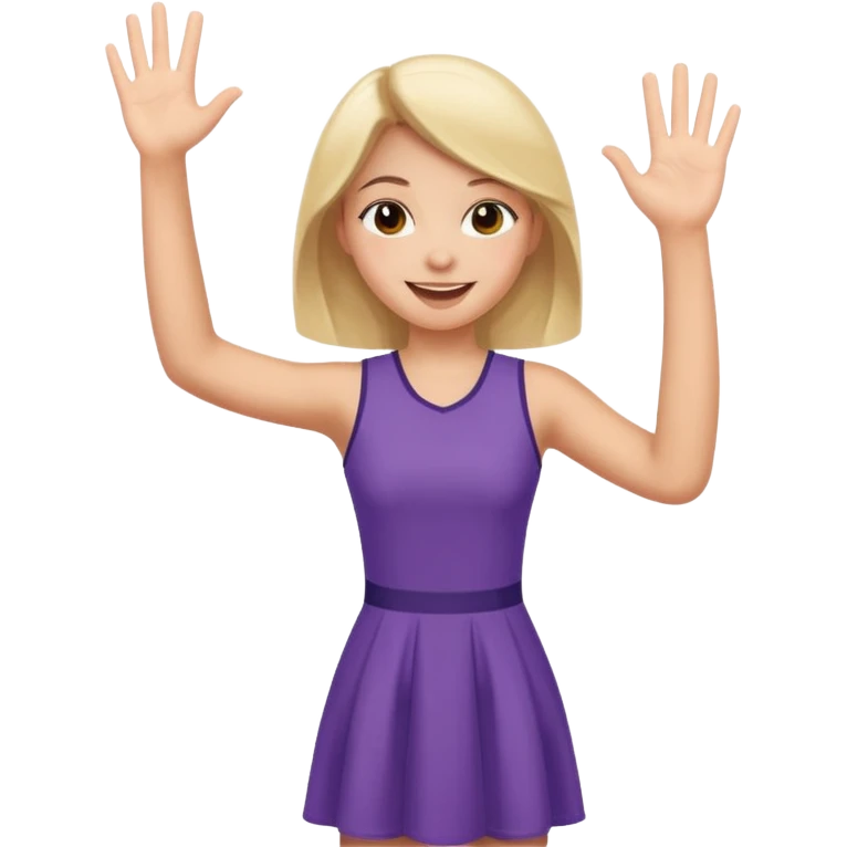 A girl in a jersey dress, waving both arms in pure joy. emoji